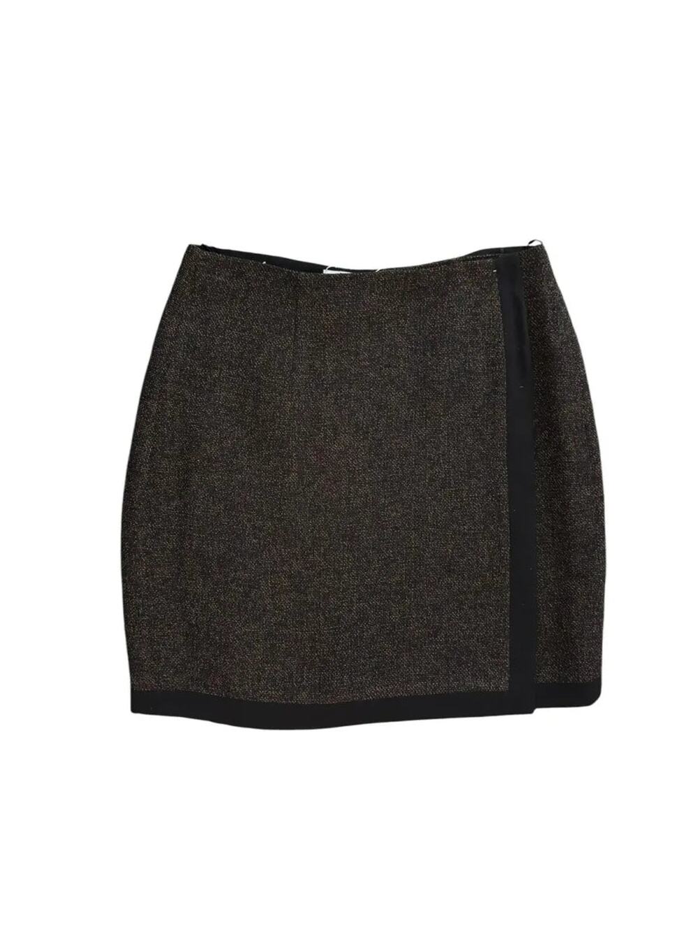 Randolph Duke Metallic Tweed Wrap Mini Skirt Black Gold